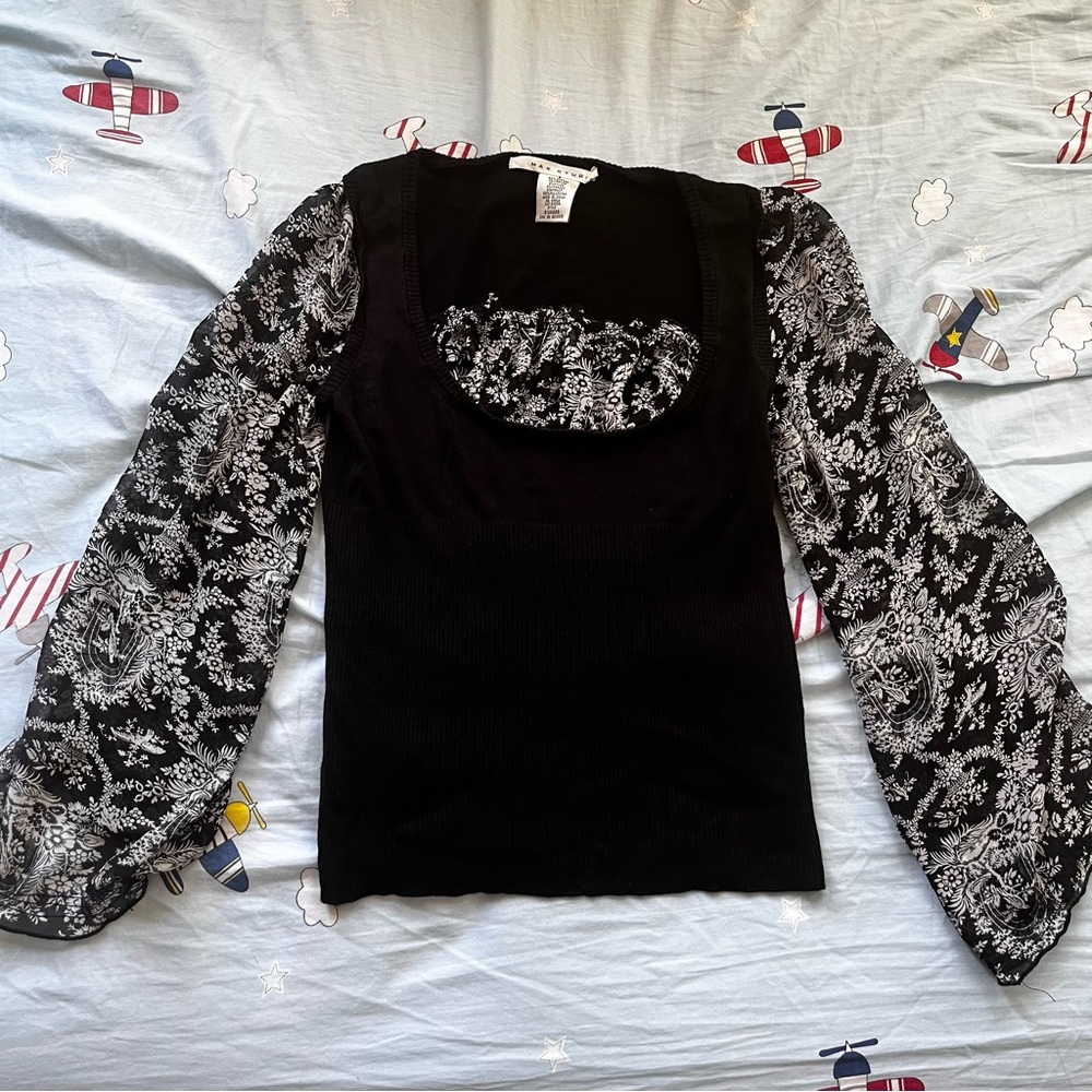 Elegant Black and White Floral Women's Top